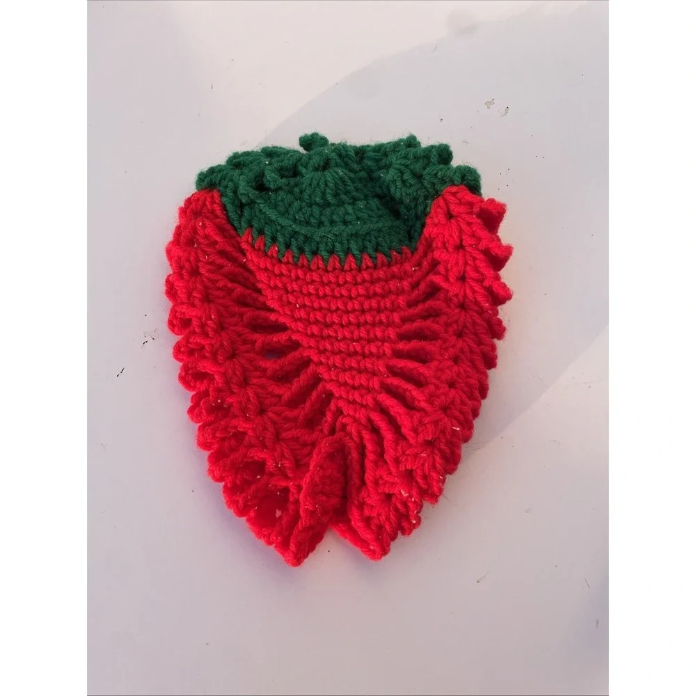 Beautiful Collectible Handmade Crocheted Pot Holder Red Green Yarn 8